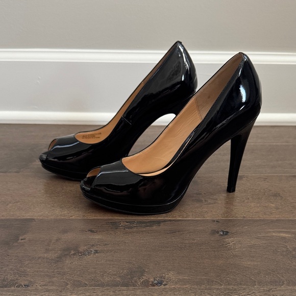 Cole Haan Glossy Black Peep-Toe Heels - Picture 1 of 7